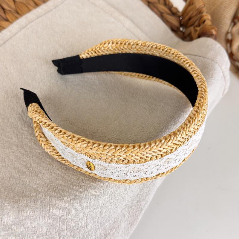 Bohemian Straw Wide-Brimmed Headband for Women - Vacation Style Hair Accessory