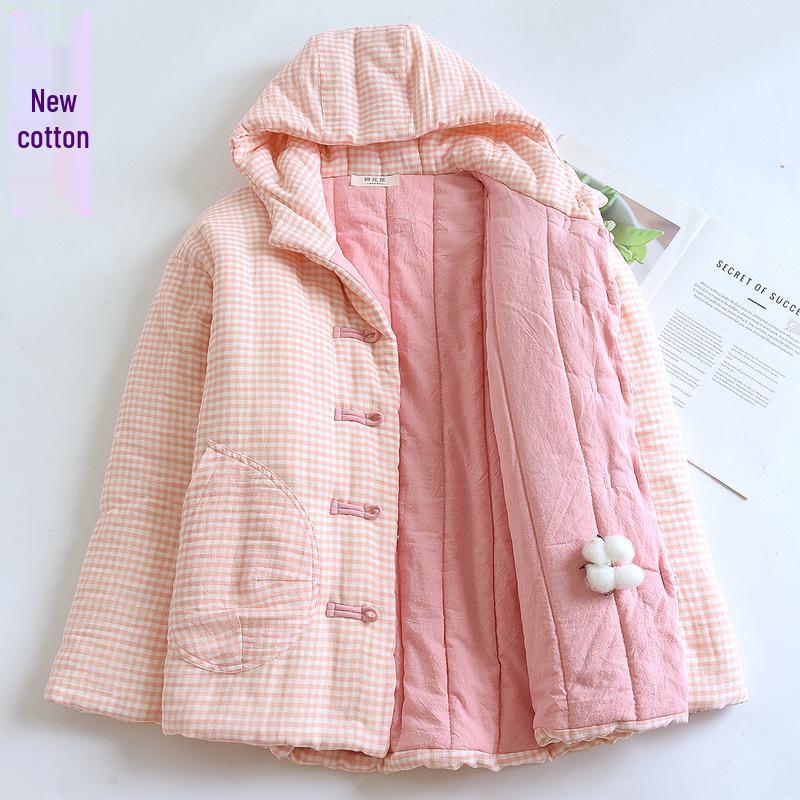 

502 Зимнее хлопковое термобелье с капюшоном: Утолщенная, Двухслойная Марля, Новый Китайский Стиль Large (140-160 jin) розовый