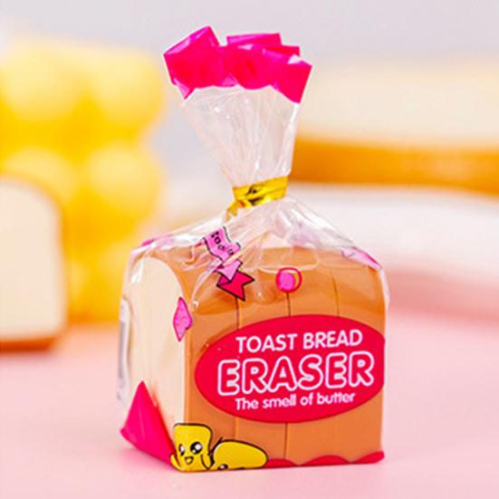 4Pcs/Set Pencil Erasers Cute Cartoon Realistic High Toughness Traceless Labor-saving Wipe Clean Christmas Gift Funny Toast Bread Kids Students Erasers