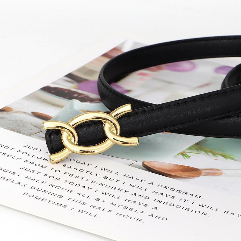 Elegant Womens Pu Skinny Belt With Gold Alloy Buckle For Formal And Casual Style