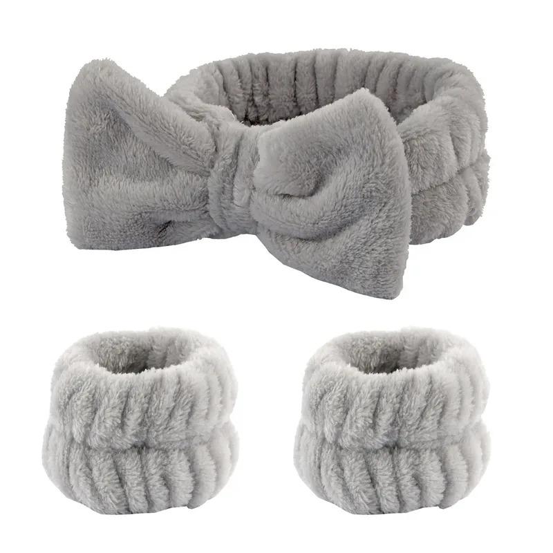1/2/3pcs Bow Headband Wristband Set Towel Elastic Soft Washing Face Shower Make Up Yoga Sports Skincare Headband For Women Girls