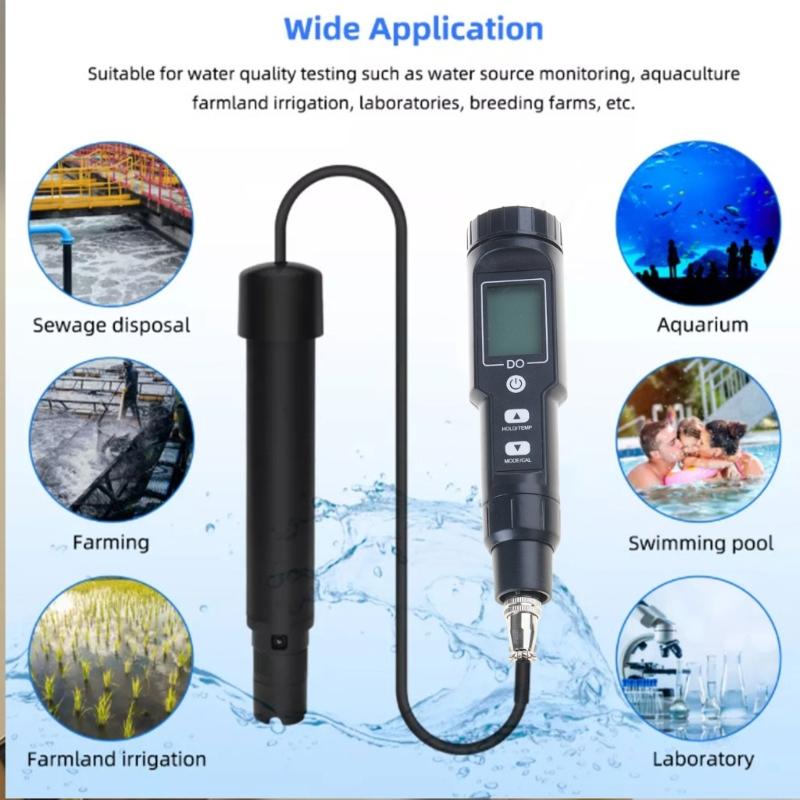 Dissolved Oxygen Meter DO Meter 0.0-40mg/L with ATC Backlit Water Quality Analyzer for Seawater Aquaculture Portable