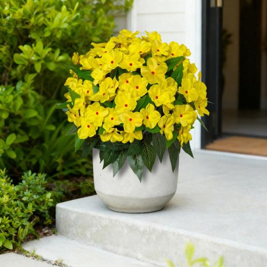 5 Stems Artificial Impatiens Flowers Bouquet for Outdoor UV Resistant Faux Silk Flowers for Outside Front Porch Garden Window Box Planter Decor