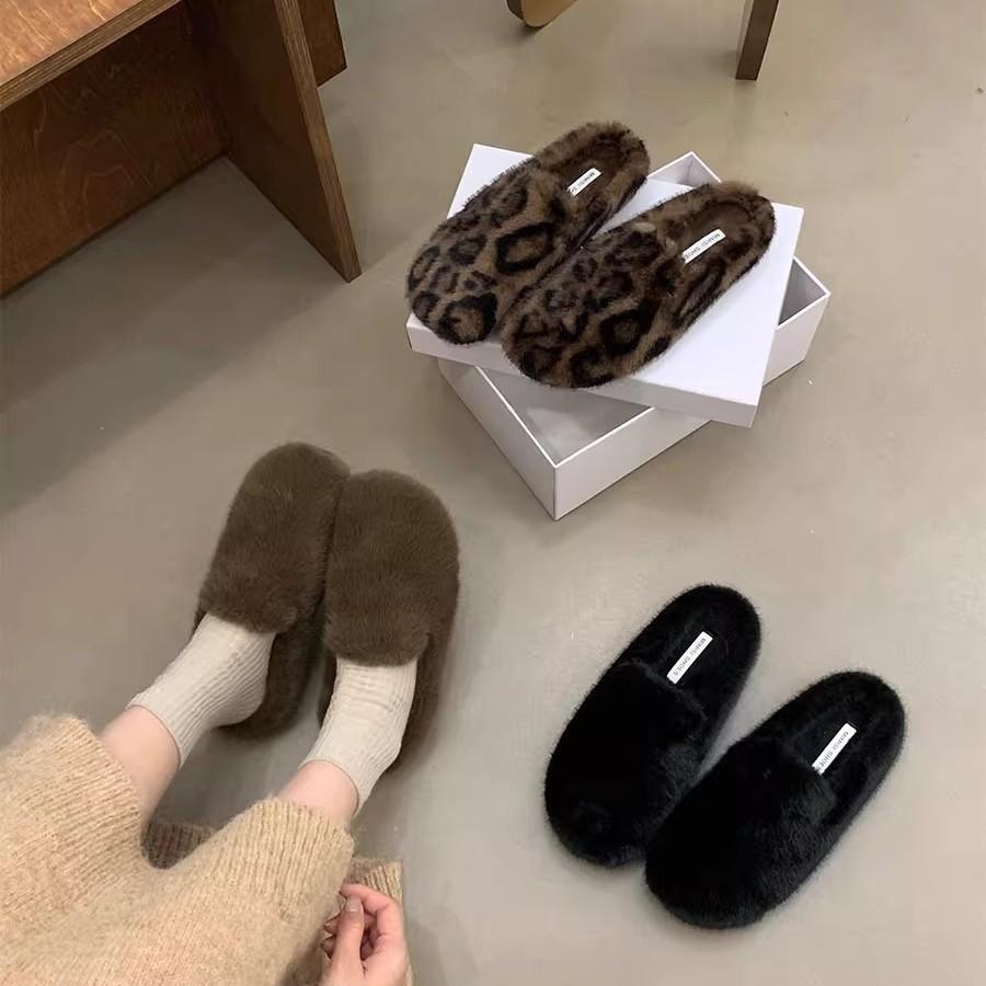 2025 Autumn and Winter New Internet Celebrities Simple and Gentle Imitation Mink Hair Bag Head Half Slippers Plush Slippers Women's Wear