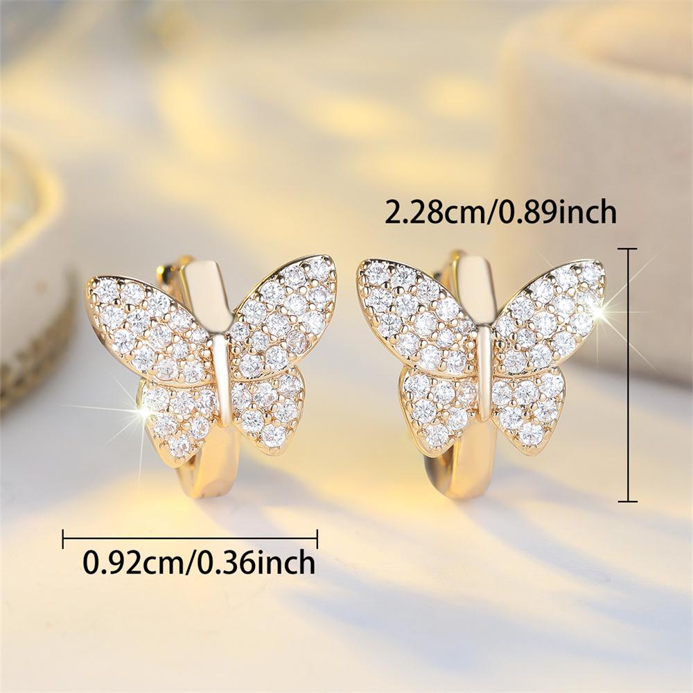White Zircon Full Stone Cute Butterfly Hoop Earrings For Women Vintage Gold Color Ear Buckle Wedding Jewelry Versatile Gifts