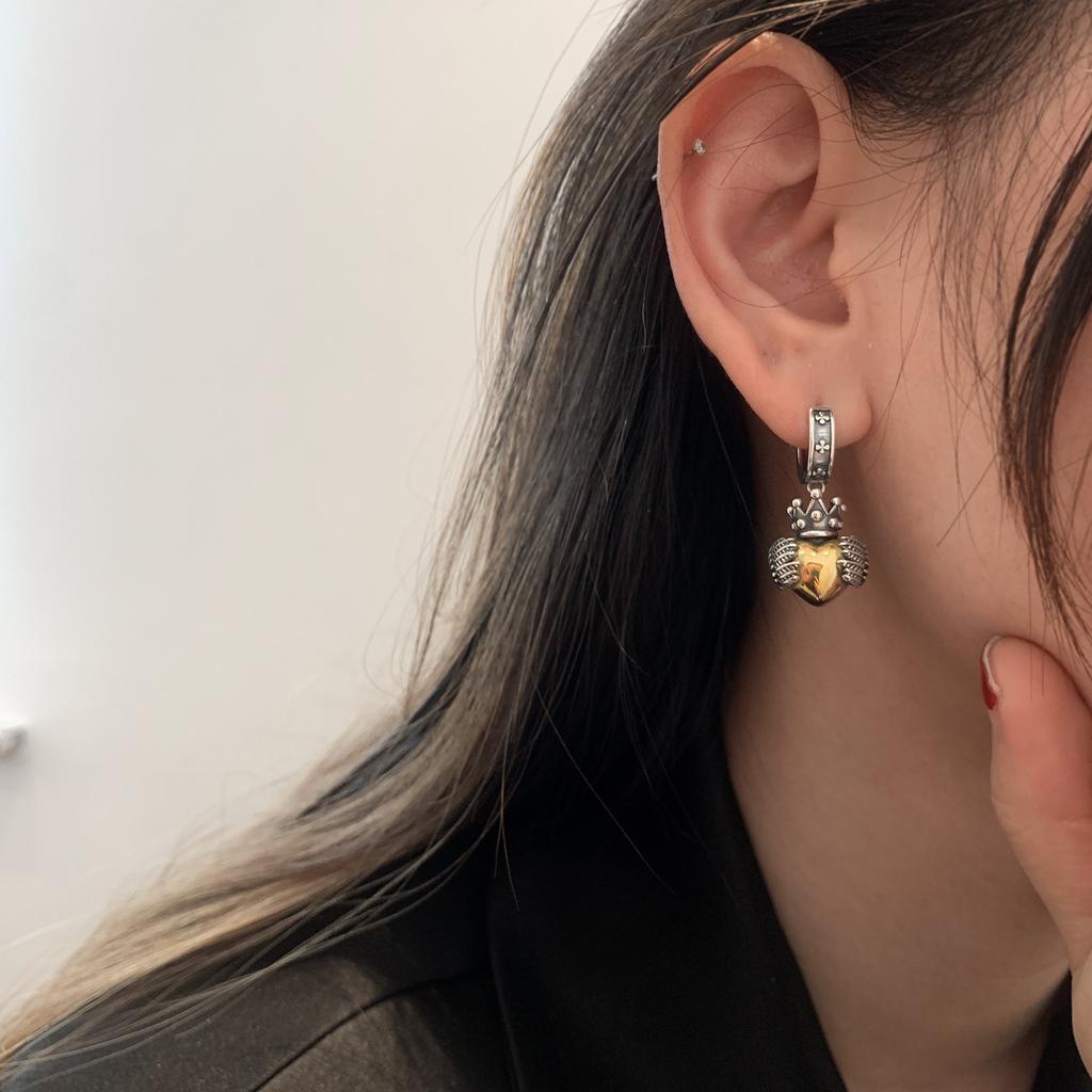 2023 New Arrival Romantic Love Heart Crown Wing Retro Silver Needle Female Tassels Stud Earrings No Allergic