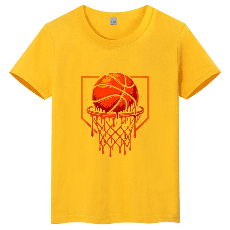 Rebounding basketball childrens Tshirt pure cotton round neck fashionable parentchild outfit candy color family outfit