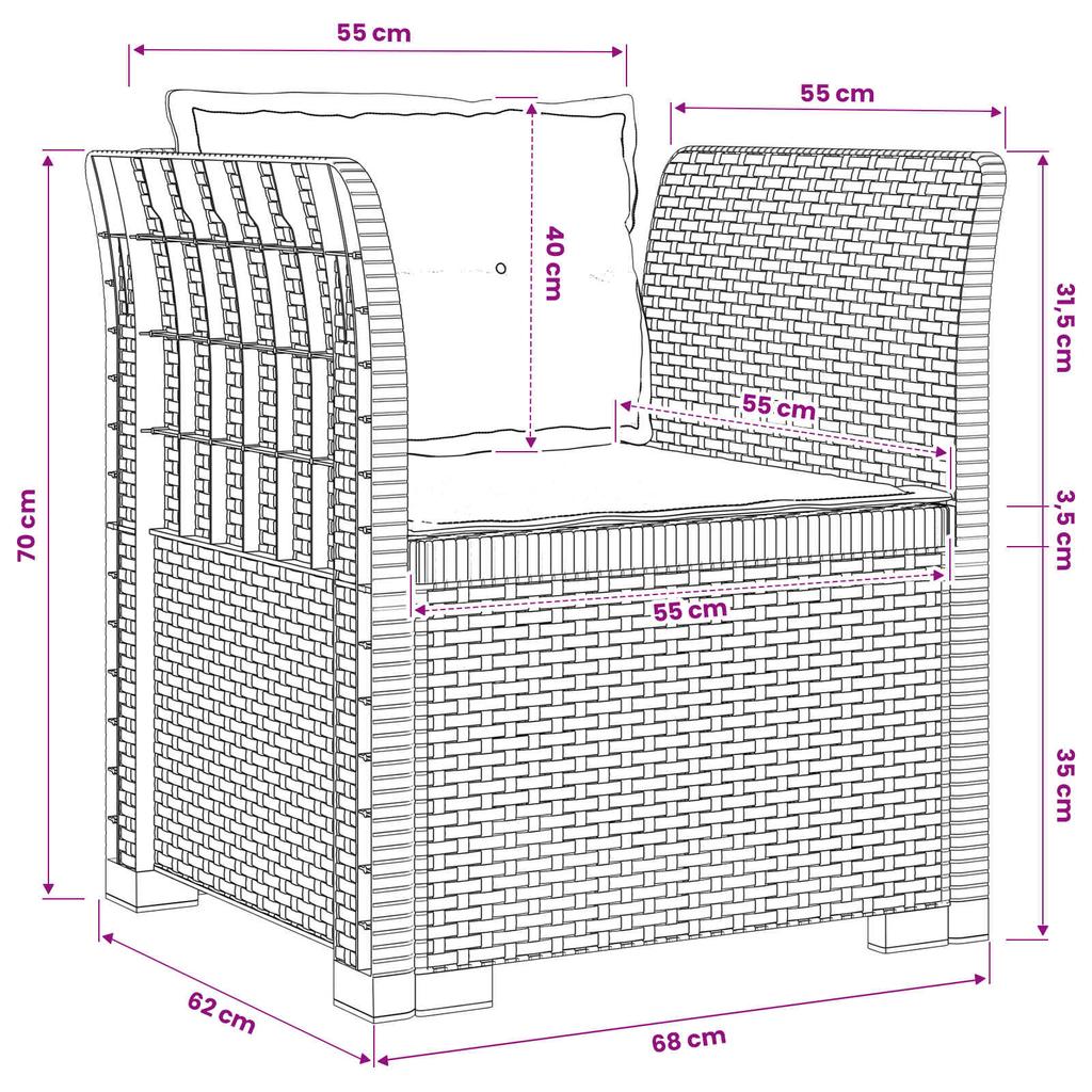 1 Seater Armchair with Cushions Rattan Look PP Anthracite