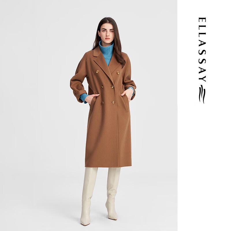 ELLASSAY Women's Merino Wool Double-Breasted Woolen Coat