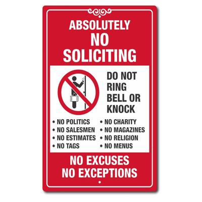 No Soliciting Sign No Exceptions Don't Knock Front Door Home Business Security