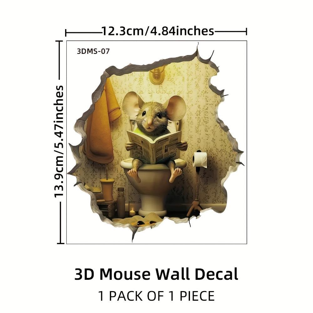 1pc 3D Mouse Hole Wall Sticker, Mouse Sitting On The Toilet Reading Pattern Self-adhesive Wall Sticker
