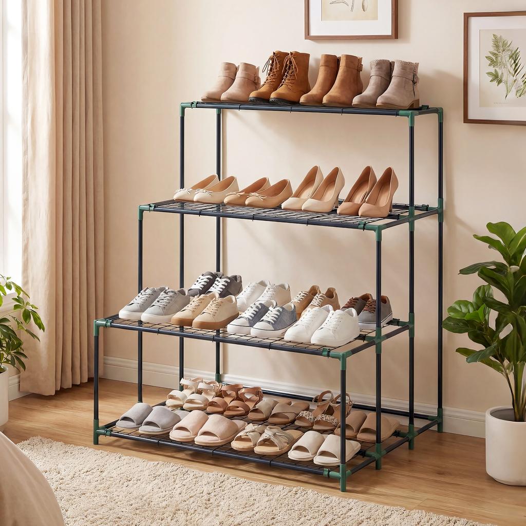 4-Tier Plant Stand, 110 cm High Flower Stand with 24 Clips, Plant Shelf Made of Steel Dark Green