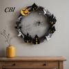 Fireplace Mantel Decoration Halloween Spider Web Wreath, Spooky Vine Branch Wreath with Ghost Castle Door Hanger Bat for Front Door, Farmhouse,
