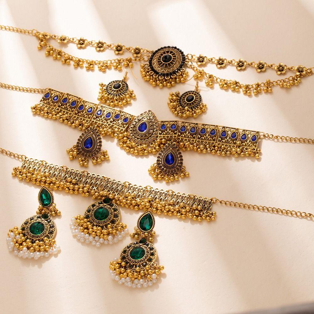 Ethnic Style Necklace Earrings Set Water Drop Pendant Women Jewelry Set Wedding