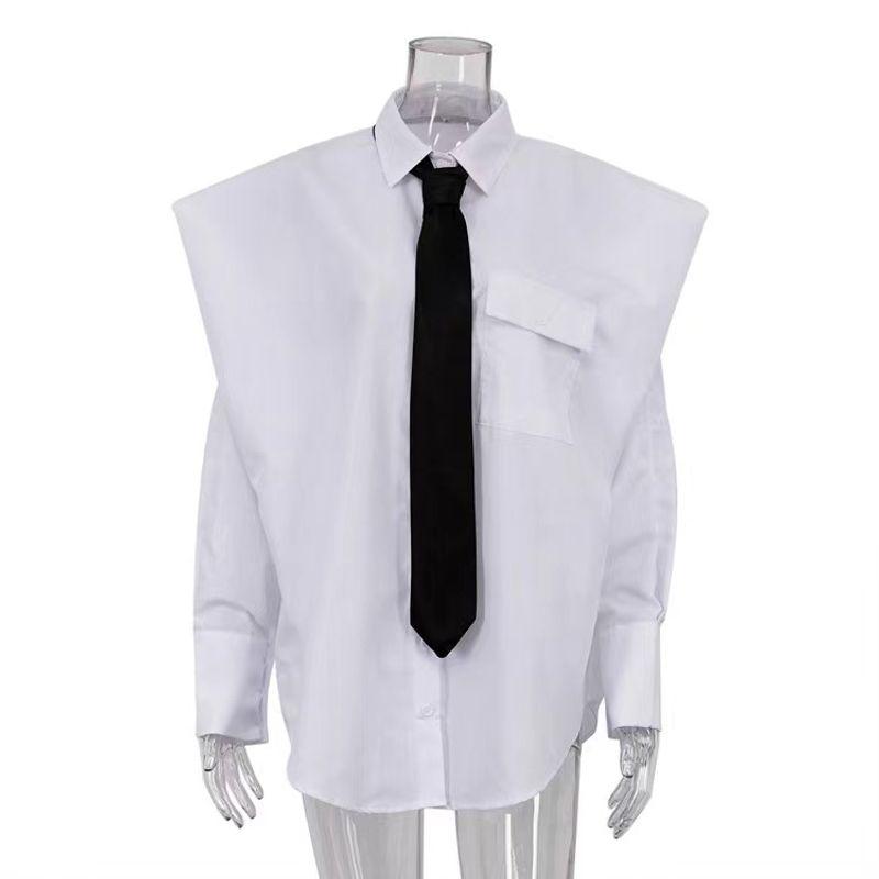 

Fall Fashion New Arrival Fashion Long Sleeve Lapel Stylish Tie Shirt Design Sense Tie Shirt White S