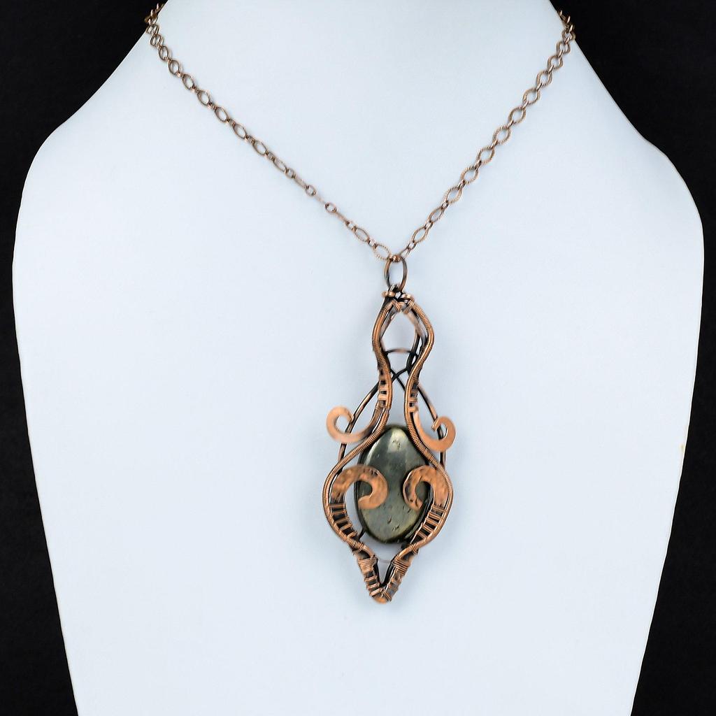 Pyrite Copper Pendant Copper Wire Wrapped Jewelry Handmade Boho Pendant Natural Pyrite Jewelry Gemstone Pendant For Gift Copper Wire Pendant