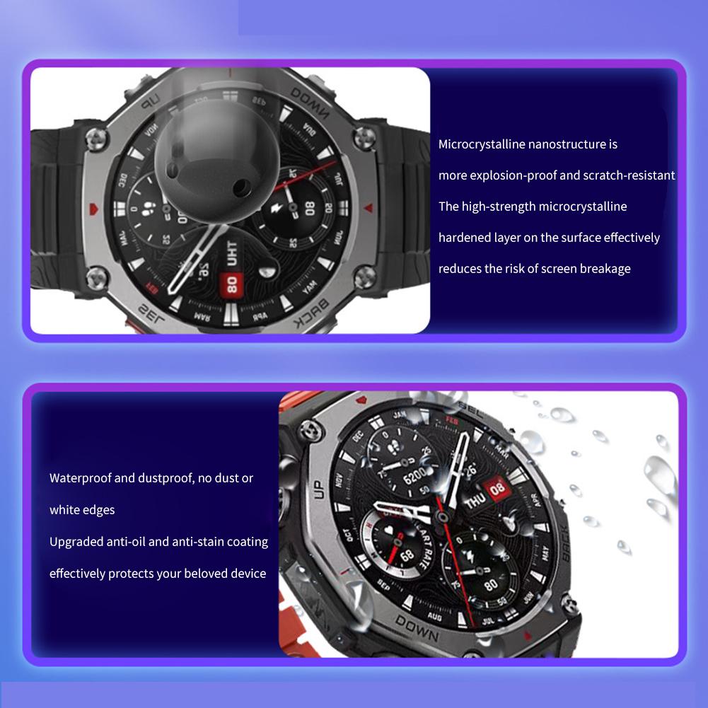 Tempered Glass Screen Protector for Amazfit T-Rex 3 Full Coverage Anti-Scratch HD Clear Protective Film for Smart Watch Daily