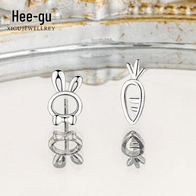 Xigu S999 Silber Hase & Karotte Asymmetrische Schlaf-Ohrringe