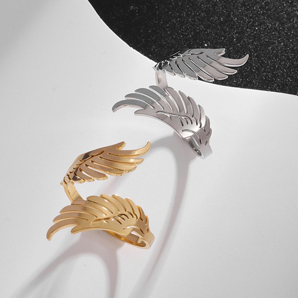 Practical Wing Shape Geometric Finger Rings Adjustable Open Rings Stainless Steel Texture Suitable for Wedding Parties