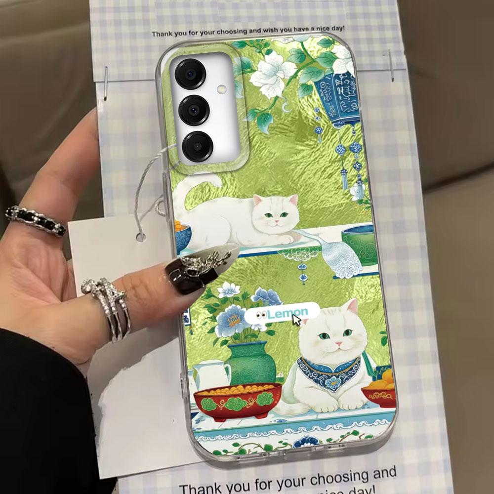 Lucky Cat Vortex Texture Women Phone Case for Samsung Galaxy A55 A56 A36 A26 A16 A53 A06 A14 A24 A34 A54 A15 A25 A35 A12 Cover