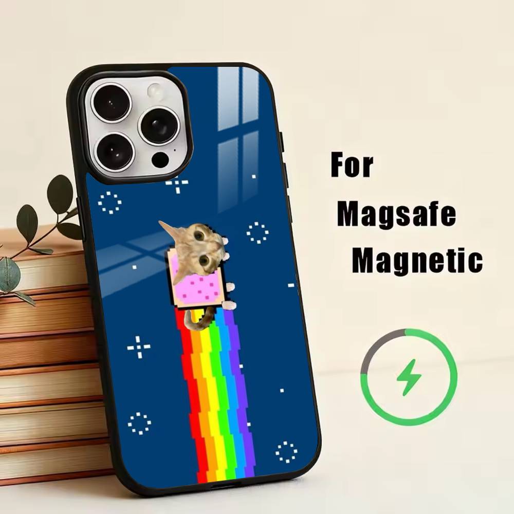 Cute N- Nyan C- Cat   Phone Case For iPhone17,16,15,14,13,12,11 Plus,Pro Magnetic with Magsafe Wireless Charging