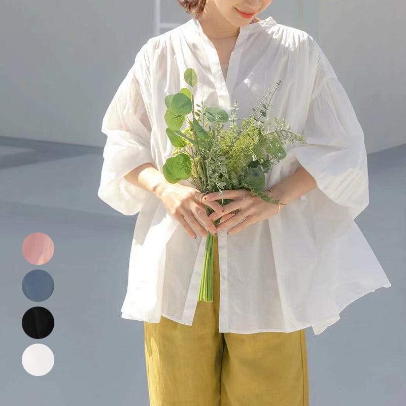 Summer Sweet Women's Sunscreen Shirt Mid-length Rotary Sleeve Solid Color Loose Cotton Women's Shirt