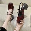 Mary Jane Bag Head Sandals Women's 2025 Summer New Retro Square Head Thick Heel High Heels One Word with Empty Shoes