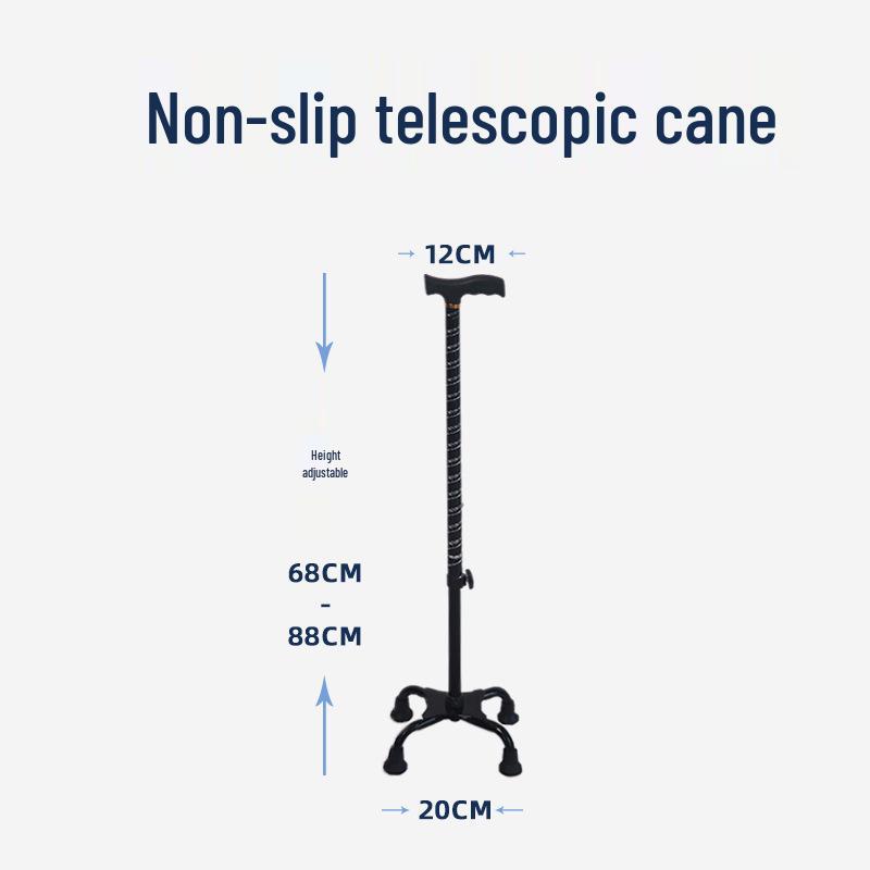 Adjustable Anti-Slip Four-Legged Walking Cane for Seniors - Lightweight Aluminum Alloy and Stainless Steel