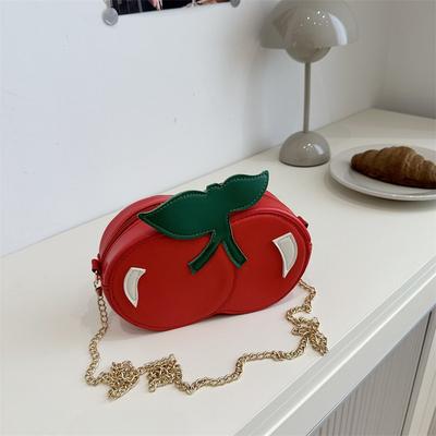 Persönlichkeit, Schönheit, Nischen-Designgefühl, lässige Kette, kleine Tasche, Doppelreißverschluss, rote niedliche Schulter-Umhängetasche, Damen