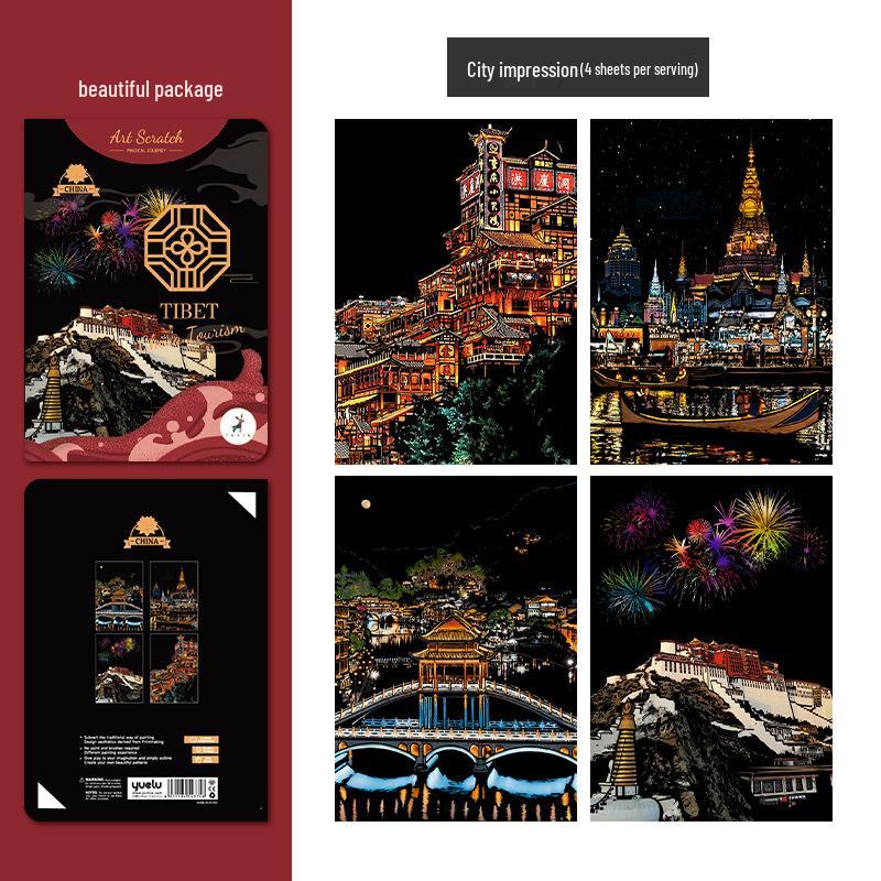 A5 Night View Cityscape Scratch Painting DIY Toy for Children