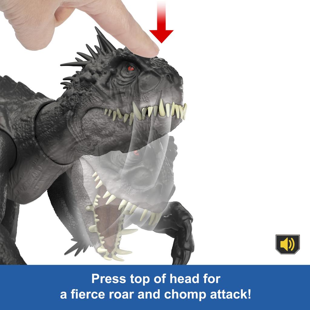 Mattel Jurassic World Damaged! Light-Up Scorpio Rex Kids Figure Dinosaur Toy, Large, Moving, Approx. 36.9 Cm, Ages 4 and Up, Black, JCG25