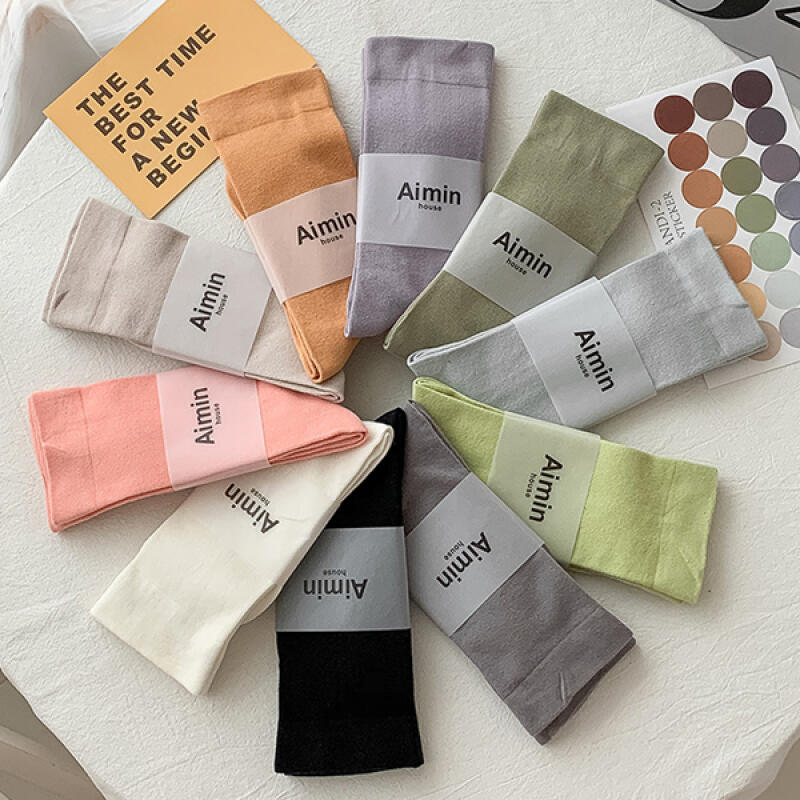 Land Basic Simple Plain Long Socks (6 colors) Purple