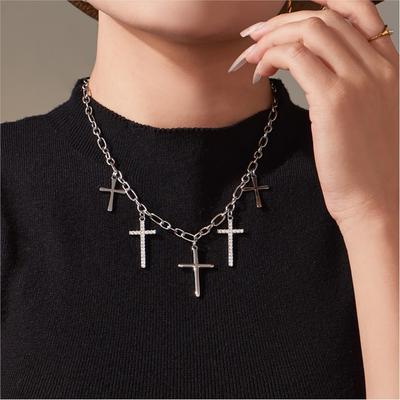 Cross Pendant Necklace In Stainless Steel 18k Gold Plated Link Chain Necklaces Multi Zirconia Charms Necklace for Women