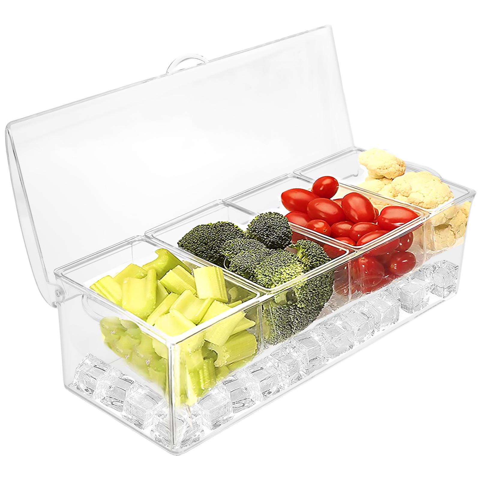 

Поднос-диспенсер для приправ с 4/5 отделениями и крышкой, прозрачный, пищевой, органайзер для фруктов, многоразовый, контейнер для приправ и специй с охлаждением льдом