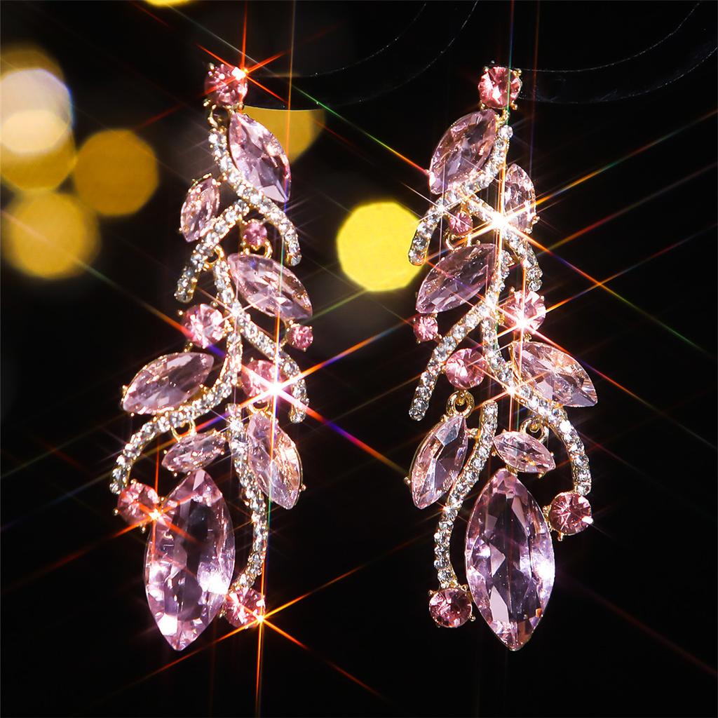 Color Shiny Glass Rhinestone Leaf Earrings Women's, Personalized Crystal Stud Earrings Earrings