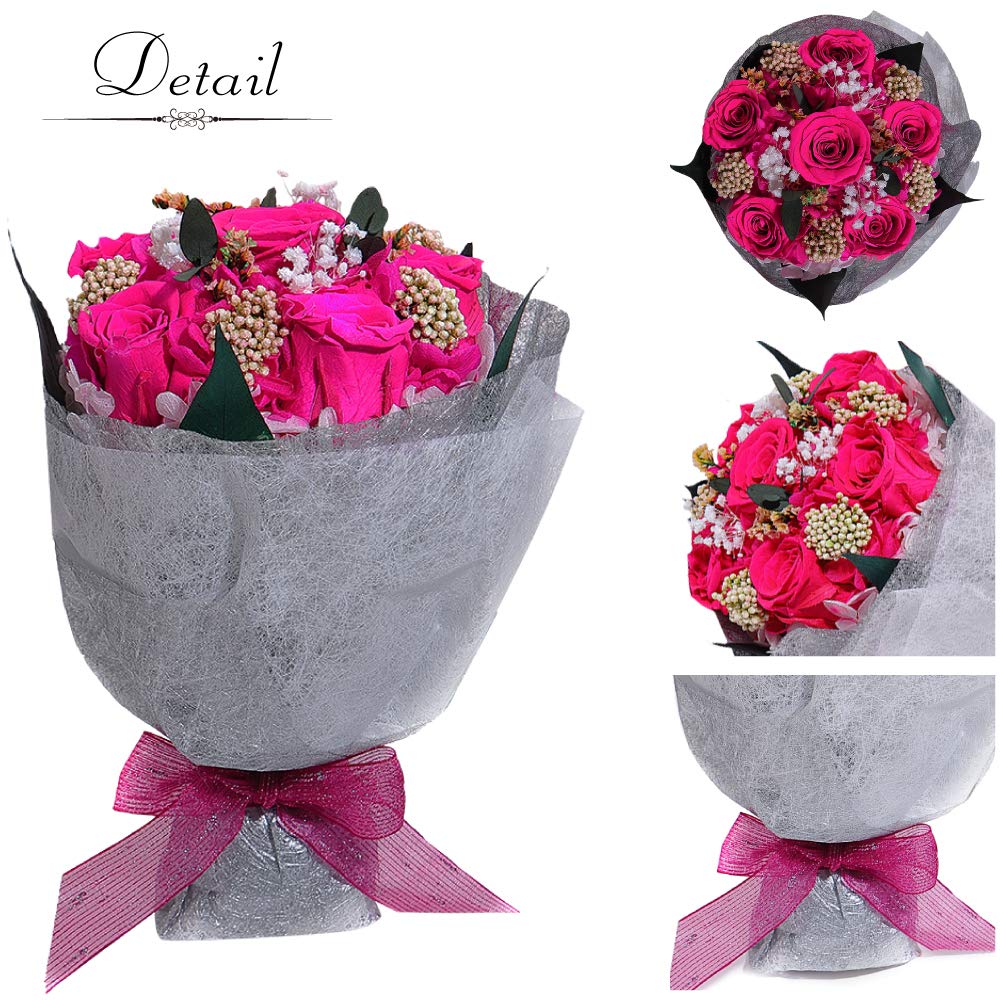 TEATSIGHT Preserved Flower Arrangement Bouquet in a Case, 6 Flowers (Hot Pink Roses)