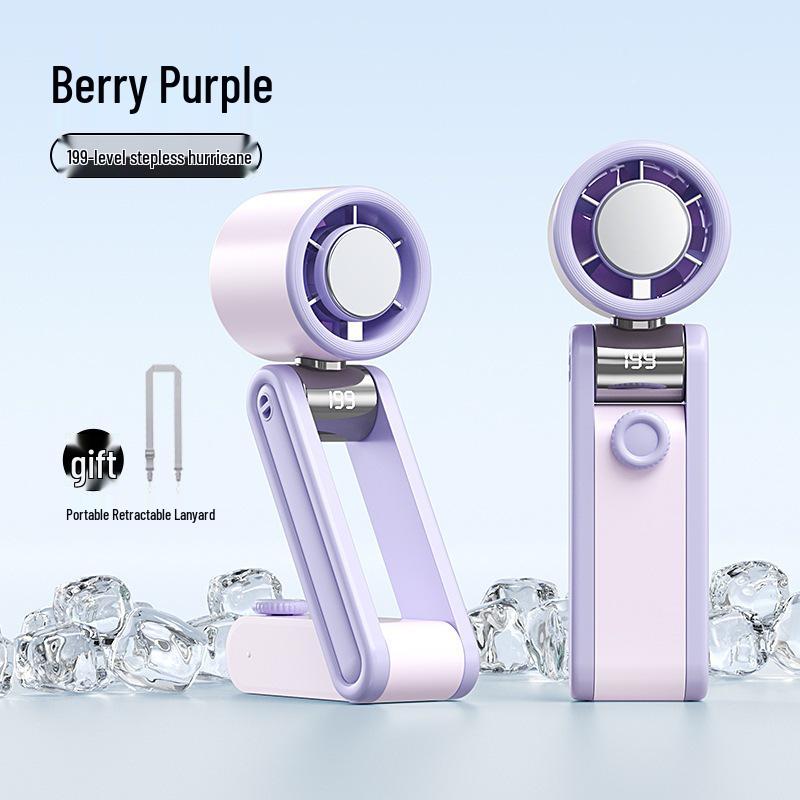 2026 High-Speed Handheld Fan with Digital Display, 199 Gears, Ice Pack Cooling, Turbine, Three-Fold Design & Lanyard.