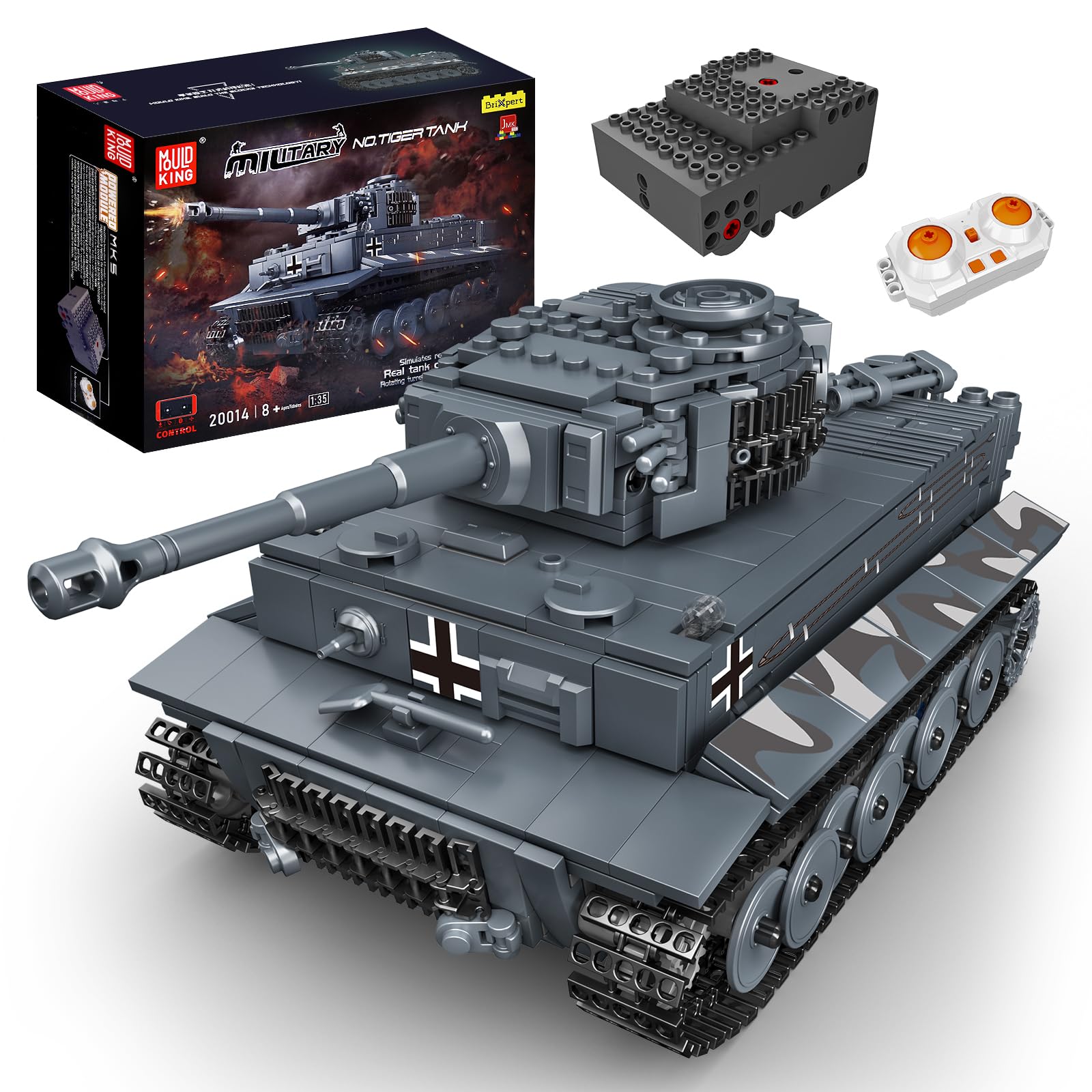 

Mould King 20014 Technic Tiger Tank Building Blocks Model, Remote Control Tank for Adults and Kids, Military Tank Toy Kit with Remote and App