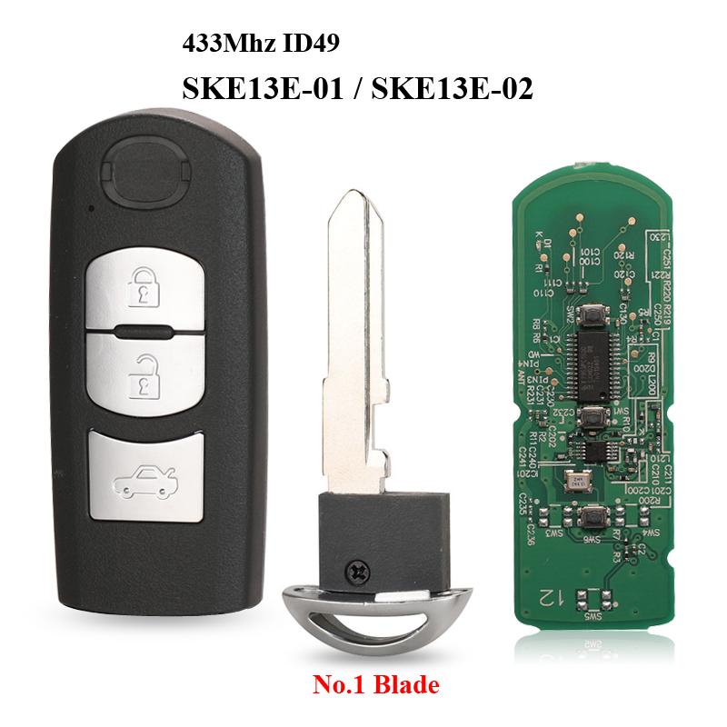 Jingyuqin 433Mhz ID49 2/3 Buttons Smart Key Fit for MAZDA CX-3 Axela CX-5 Atenza Model SKE13E-01 SKE13E-02 Car Remote Control