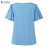 ZANZEA Women Casual V-Neck Ruffles Short Sleeve Loose Blouse