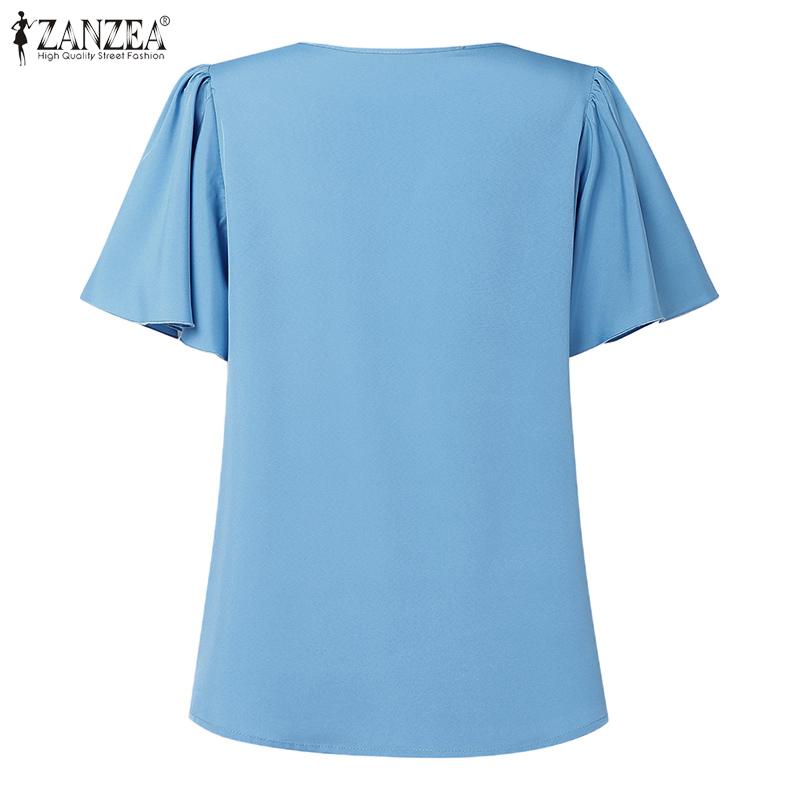 ZANZEA Women Casual V-Neck Ruffles Short Sleeve Loose Blouse