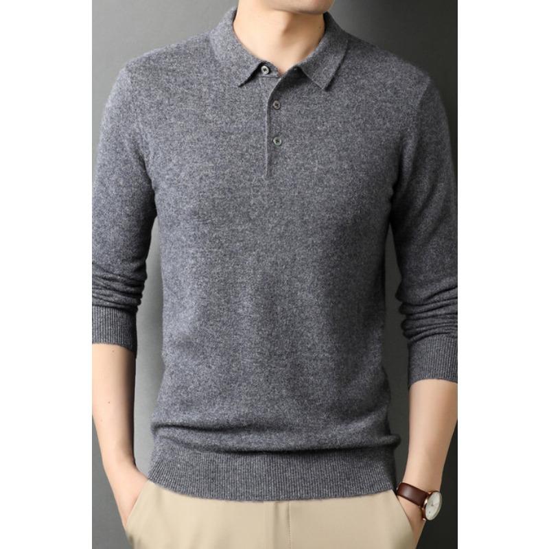 Pure Wool Autumn Sweater Men's Lapel Long Sleeve Thin Cashmere Sweater Men's Trend Base