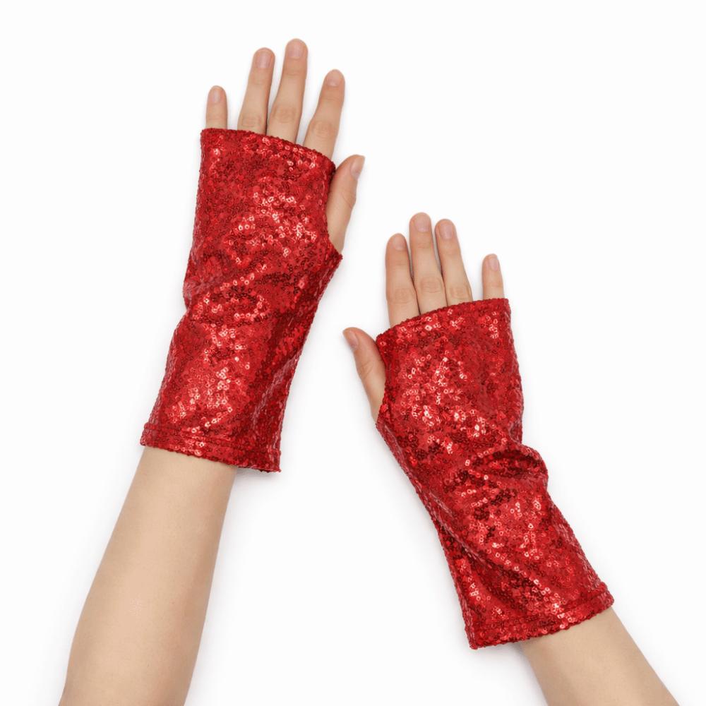 Guanti da Palco Riflettenti con Paillettes Dita Scoperte Elastiche Accessori per Performance Cosplay