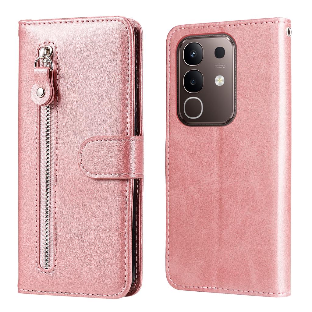 For vivo Y29 4G PU Leather Cases with Zipper Pocket Wallet Phone Cover Stand