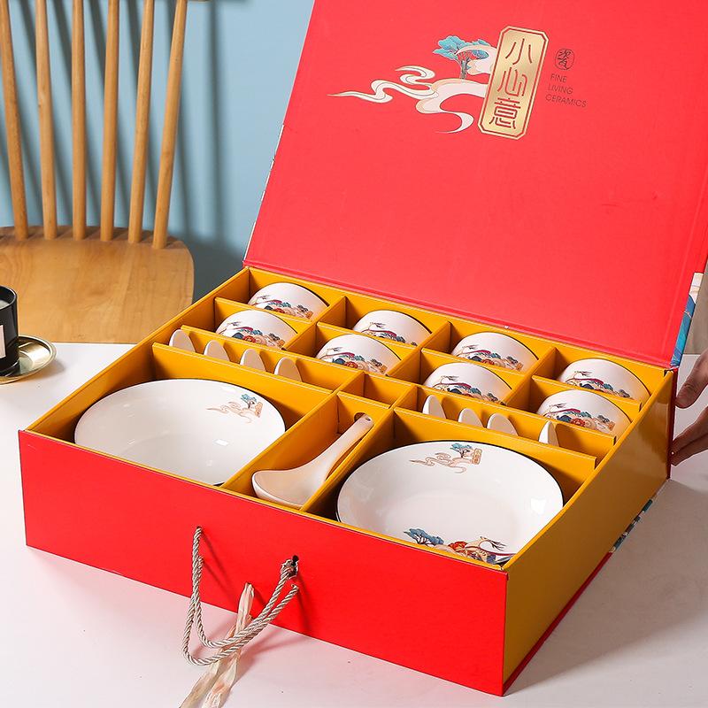 Style Pallet New Chinese Guochao Chinese Style Ceramic Set Gift Box Tableware And Chopsticks Gift Guochao Gift Box