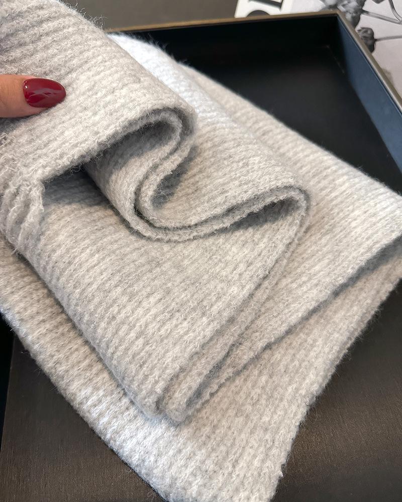 Unisex Grey Wool Blend Knit Snood Scarf for Winter Warmth