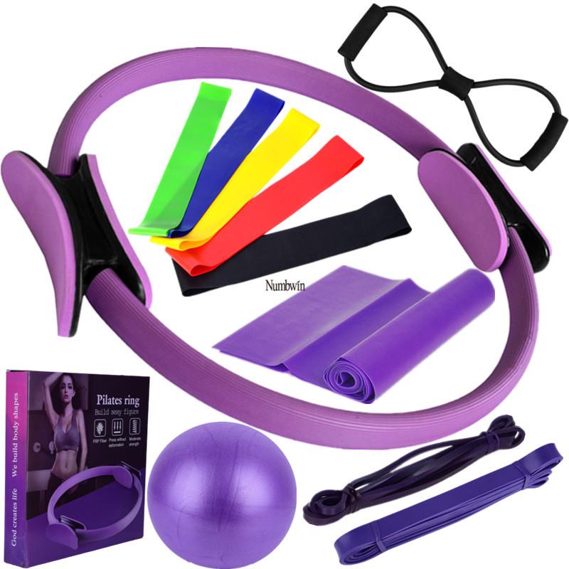 Zwölfteiliges Yoga-Widerstandsset: Elastische Bänder, Fitness Pilates Ring, Latex Bänder, Yogaball