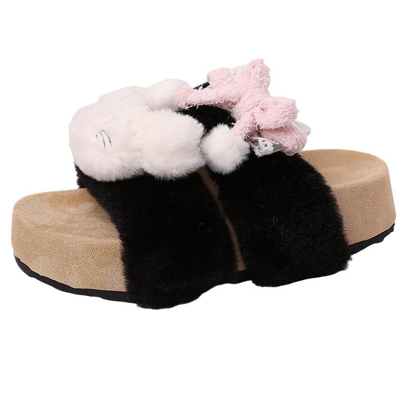 Cartoon Color Matching Doll Girl Fluffy Slippers Wear Versatile Cotton Slippers Autumn and Winter Fashion Casual Bag Head Slippers