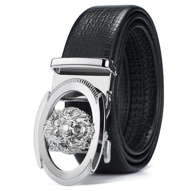 

Мужской ремень из натуральной кожи с автоматической пряжкой и дизайном в виде головы льва