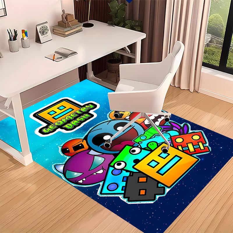 1pc Geometry Dash5 Print Area Rug - Soft, Washable Non-Slip Indoor Mat for Office Chairs, Living Room, Home Office Decorative Rug
